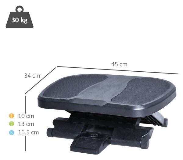 HOMCOM Pedana Poggiapiedi da Scrivania o Ufficio, Antiscivolo con Altezza Regolabile (10-16.5cm) e Angolazione 0-45°