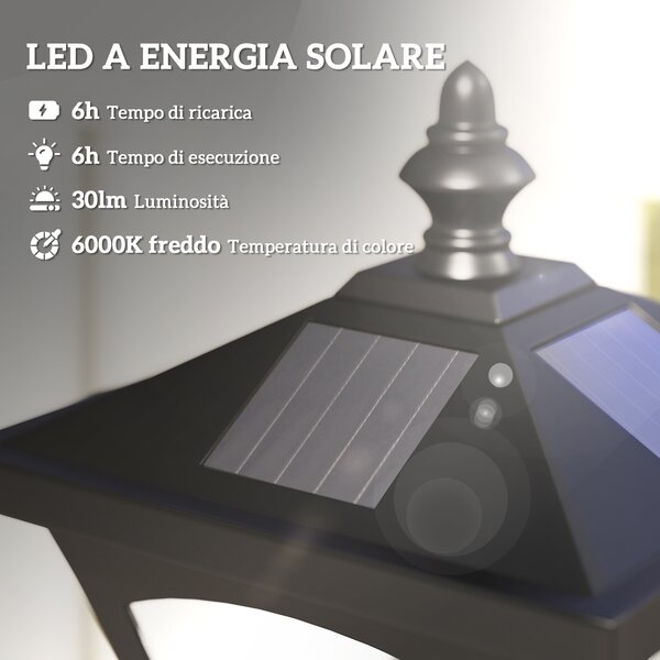 Outsunny Lampada da Giardino Lampada da Terra Lampione LED da Esterno Energia Solare Impermeabile IP44 15×15×120cm Nero|Aosom