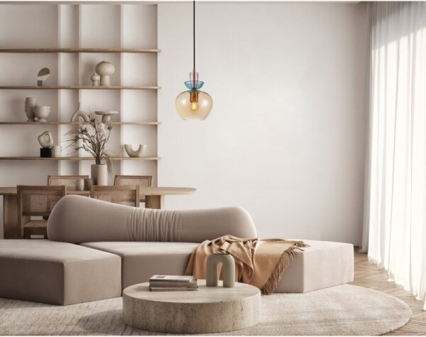 ITALUX PND-31882-1-GD-AMB - Lampada a sospensione con cavo FANDA 1xE27/40W/230V dorato/beige fumé