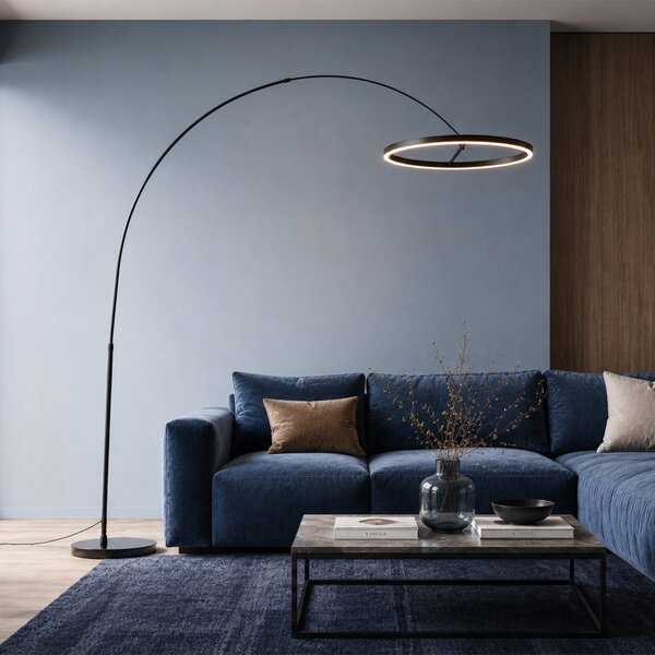 Lampada da terra ad arco di design nera con LED dimmerabile a 3 livelli - Anello