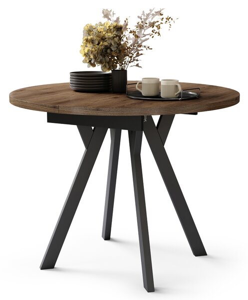 ALMO Noce Elegante/gambe nere - TAVOLO ROTONDO ALLUNGABILE CON GAMBE A Y LOFT / INDUSTRIALE PER SALONE / SALA DA PRANZO