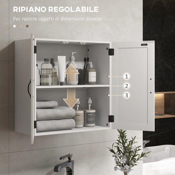 Kleankin Armadietto Pensile Bagno in Legno Stile Country con Ripiano Regolabile, 60x30x60cm, Bianco|Aosom