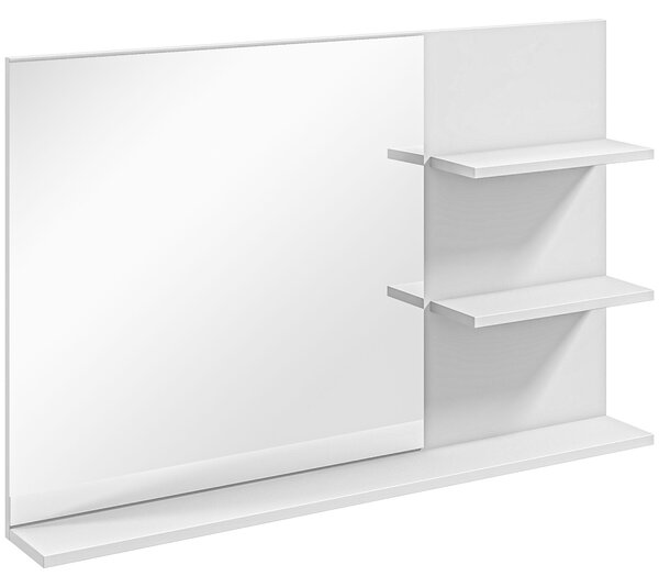 Kleankin Specchio da Bagno a Parete con 2 Ripiani Laterali e Ripiano Inferiore, in MDF e Vetro con finitura verniciata, 75x10x48 cm, Bianco | Aosom Italy