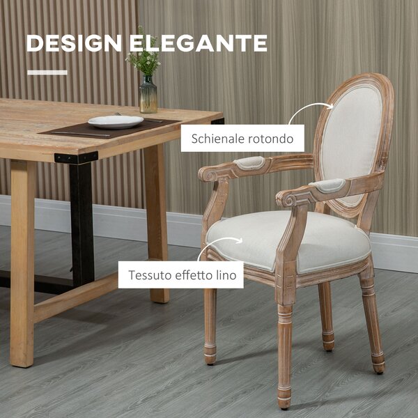 HOMCOM Sedia da Salotto Stile Classico Imbottita con Rivestimento in Tessuto, 56x54x96cm, Bianco Crema|Aosom