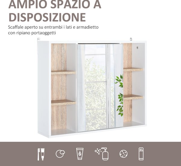 HOMCOM Armadietto con Specchio in MDF e Truciolato con 3 Ripiani Laterali e Ripiano Regolabile Interno, 60x14.5x49.4 cm|Aosom