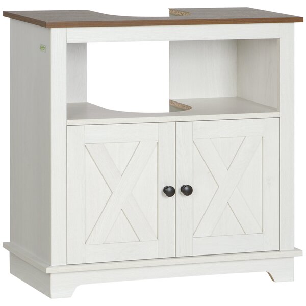 Kleankin Mobile Bagno Sotto Lavabo con Armadietto a 2 Ante e Ripiano Aperto, in Truciolato, 60x30x60 cm|Aosom
