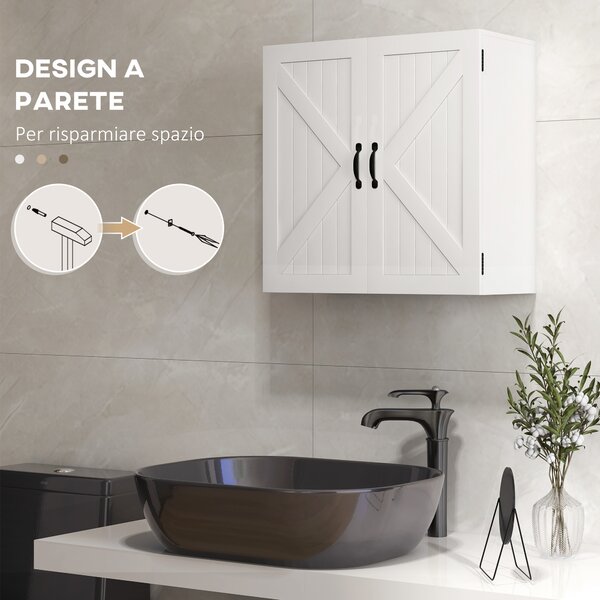 Kleankin Armadietto Pensile Bagno in Legno Stile Country con Ripiano Regolabile, 60x30x60cm, Bianco|Aosom