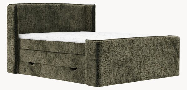 Letto boxspring in ciniglia fatto a mano con contenitore Freeland, H4