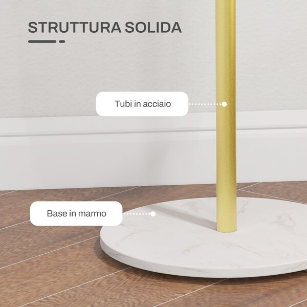 HOMCOM Appendiabiti da Terra Autoportante con 8 Ganci, Base in Marmo e Acciaio, Ø32x164cm, Oro