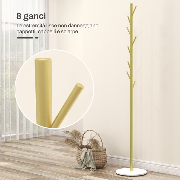 HOMCOM Appendiabiti da Terra Autoportante con 8 Ganci, Base in Marmo e Acciaio, Ø32x164cm, Oro