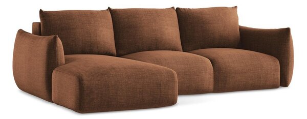 Divano angolare color terracotta allungabile (con penisola a sinistra/con chaise lounge) Leila – Makamii
