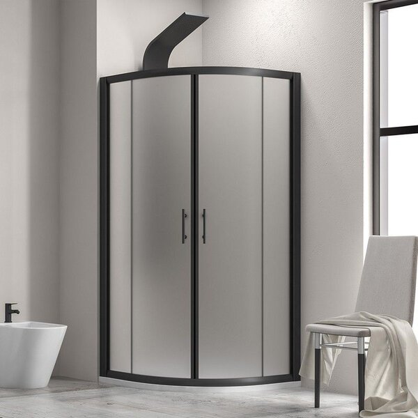 Kamalu box doccia semicircolare 90x90 telaio nero vetro satinato | kf2000bs