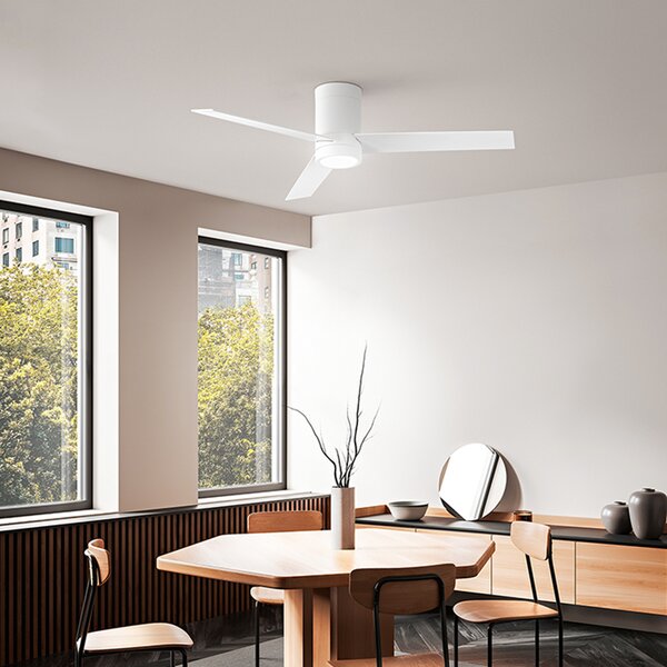 Ventilatore Metallo Bianco Opaco Led 18W 3 Pale Legno Bianco Noce Chiaro Antares