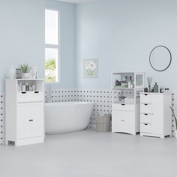 Kleankin Armadietto Bagno con 2 Ante, Cassetto e 2 Mensole, Mobiletto Multiuso in Legno, 60x33x122.5cm, Bianco|Aosom