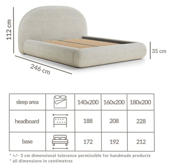 Letto matrimoniale imbottito beige con contenitore con rete inclusa 160x200 cm Maumere – Maison de Rêve