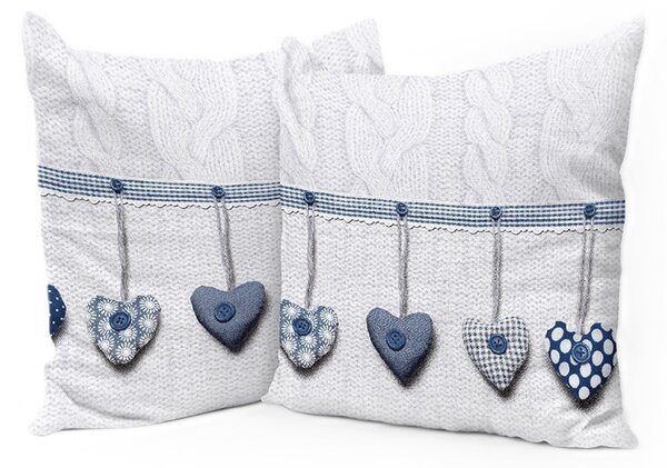 Federa cuscino Cuori appesi blu 40x40 cm Made in Italy