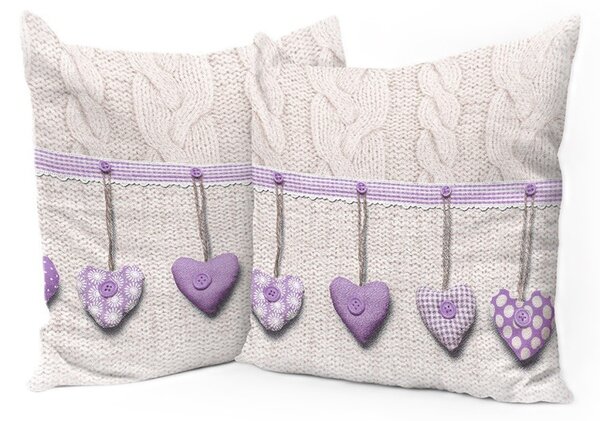 Federa cuscino Cuori appesi viola 40x40 cm Made in Italy