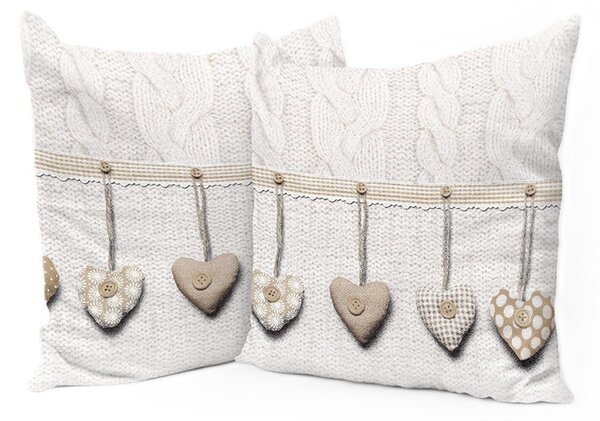 Federa cuscino Cuori appesi beige 40x40 cm Made in Italy