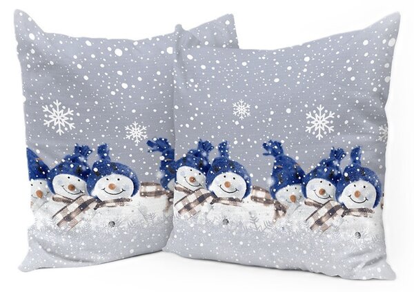 Federa cuscino Pupazzi di neve blu 40x40 cm Made in Italy