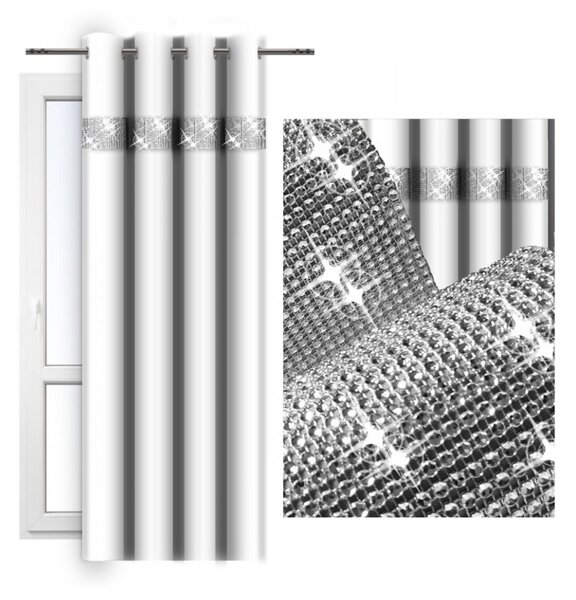 Tenda su anelli con zirconi 140x250 cm bianco