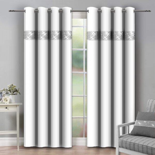 Tenda su anelli con zirconi 140x250 cm bianco