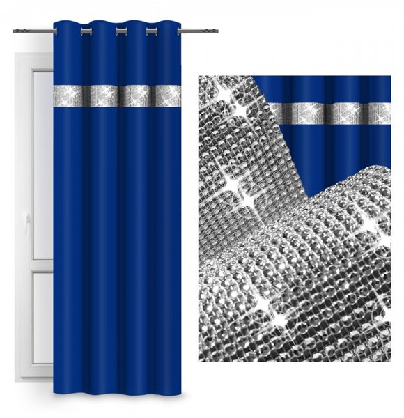 Tenda su anelli con zirconi 140x250 cm bluette