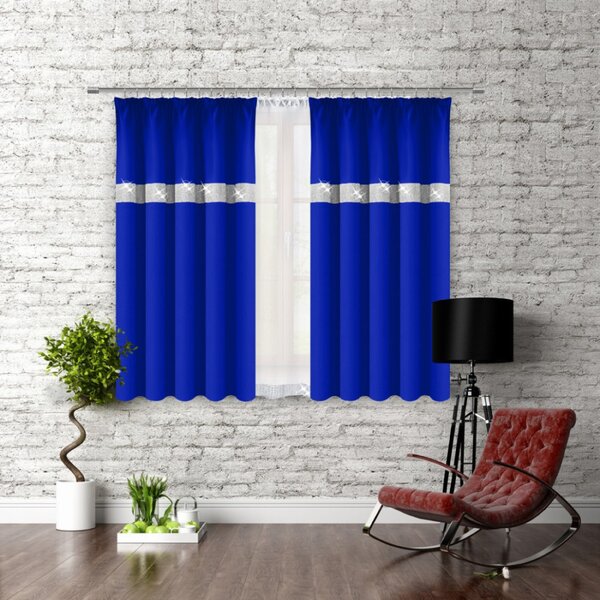 Tenda con nastro e zirconi 140x160 cm bluette