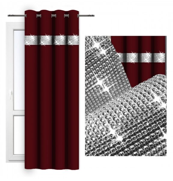 Tenda su anelli con zirconi 140x250 cm bordó