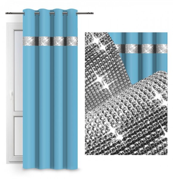 Tenda su anelli con zirconi 140x250 cm ceruleo