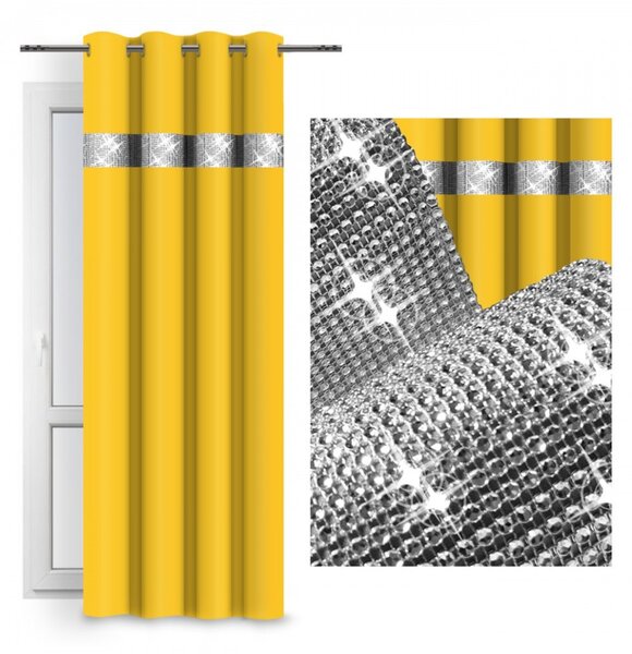 Tenda su anelli con zirconi 140x250 cm giallo