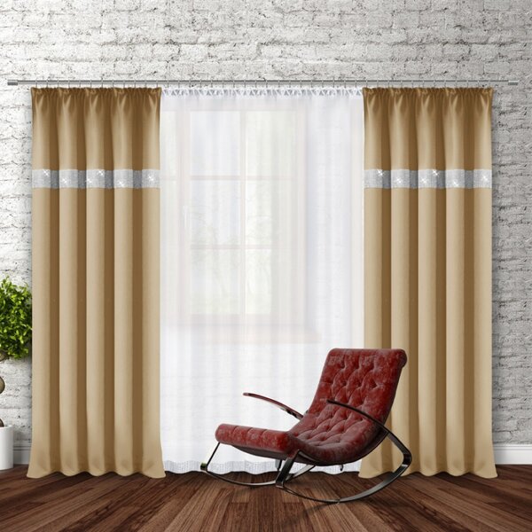 Tenda con nastro e zirconi 140x250 cm beige