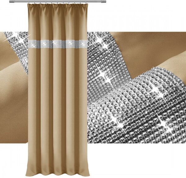 Tenda con nastro e zirconi 140x250 cm beige
