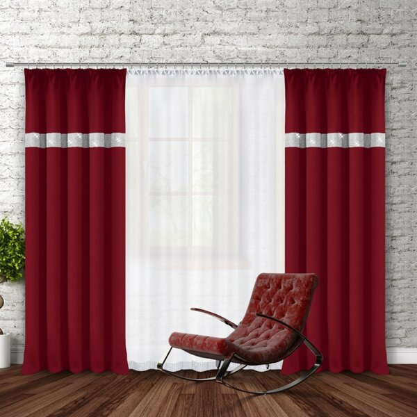 Tenda con nastro e zirconi 140x250 cm bordó