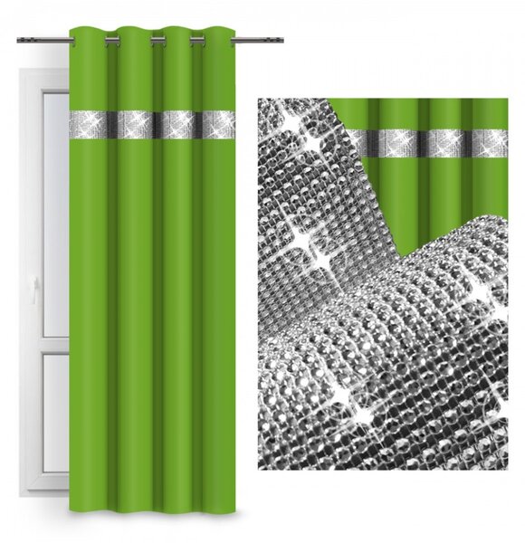 Tenda su anelli con zirconi 140x250 cm verde chiaro