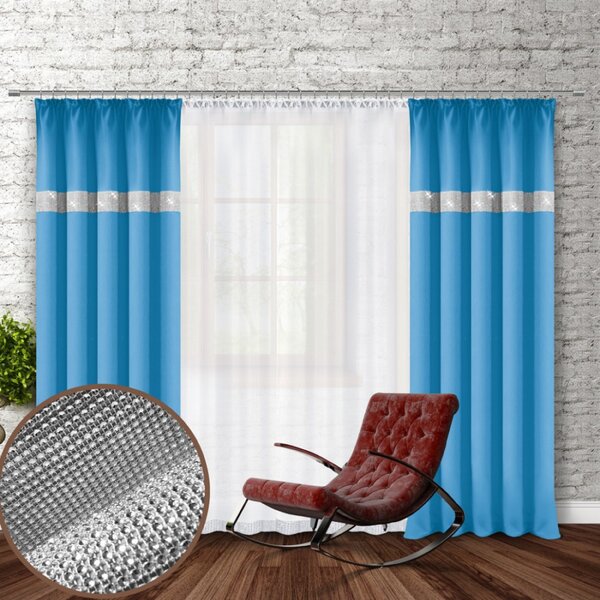 Tenda con nastro e zirconi 140x250 cm ceruleo