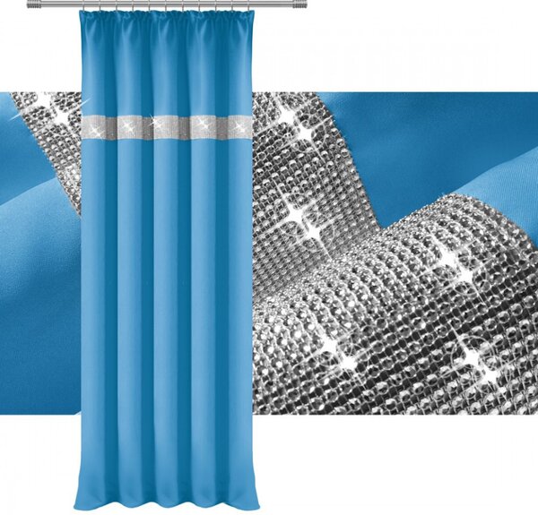 Tenda con nastro e zirconi 140x250 cm ceruleo