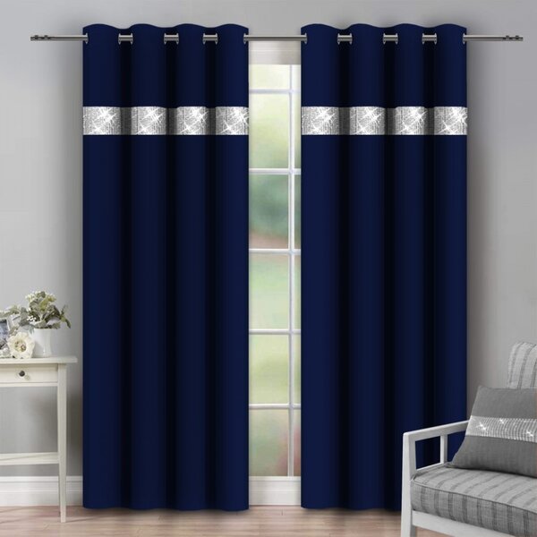 Tenda su anelli con zirconi 140x250 cm blu navy
