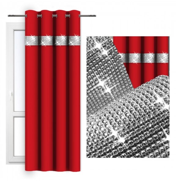 Tenda su anelli con zirconi 140x250 cm rosso