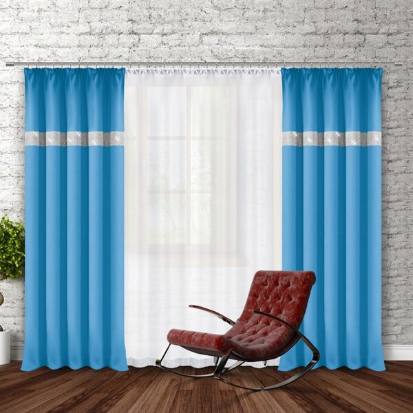 Tenda con nastro e zirconi 140x250 cm ceruleo