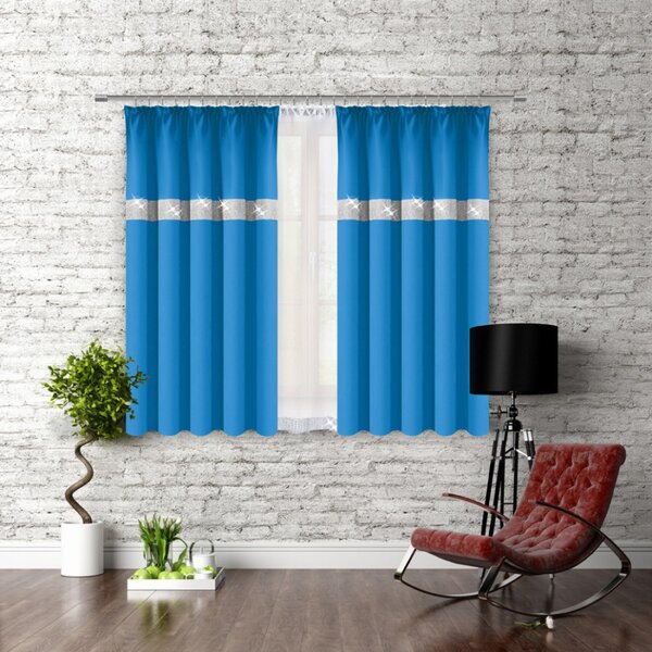 Tenda con nastro e zirconi 140x160 cm ceruleo