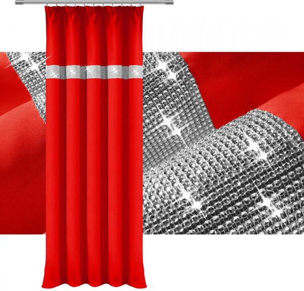 Tenda con nastro e zirconi 140x250 cm rosso