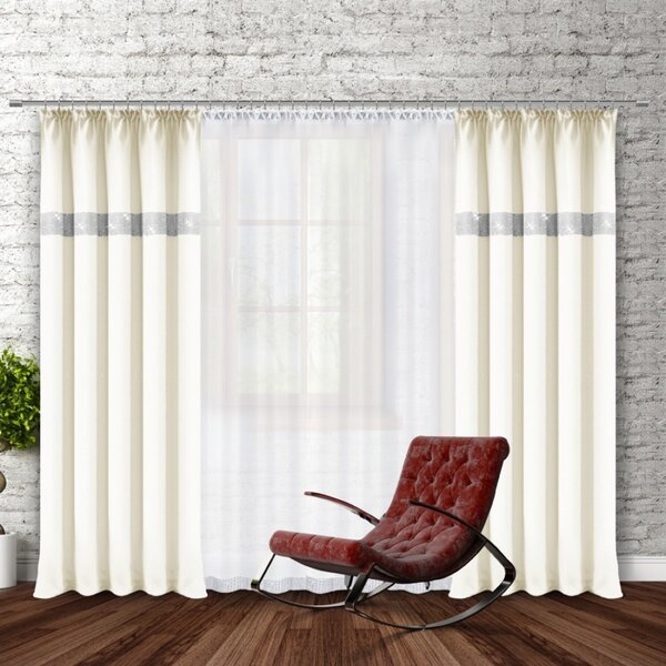 Tenda con nastro e zirconi 140x250 cm crema