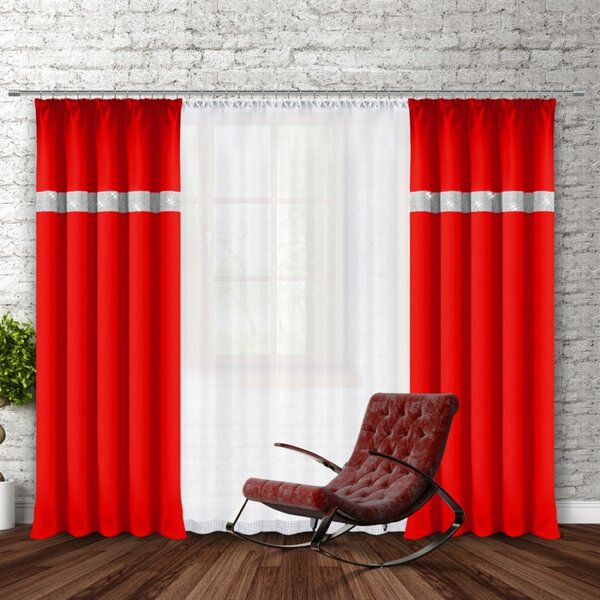 Tenda con nastro e zirconi 140x250 cm rosso