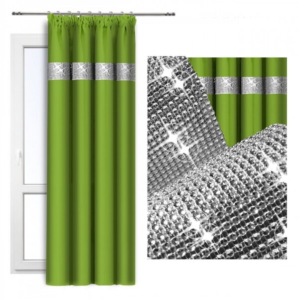 Tenda con nastro e zirconi 140x250 cm verde chiaro
