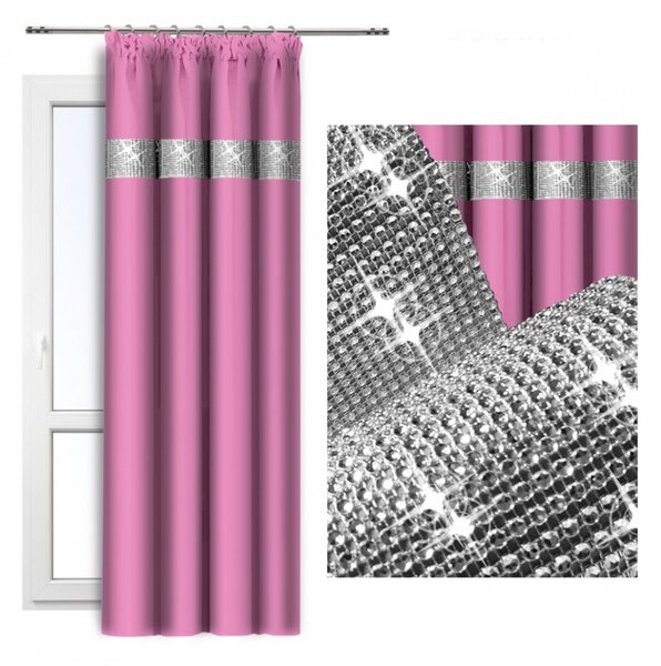 Tenda con nastro e zirconi 140x250 cm rosa chiaro