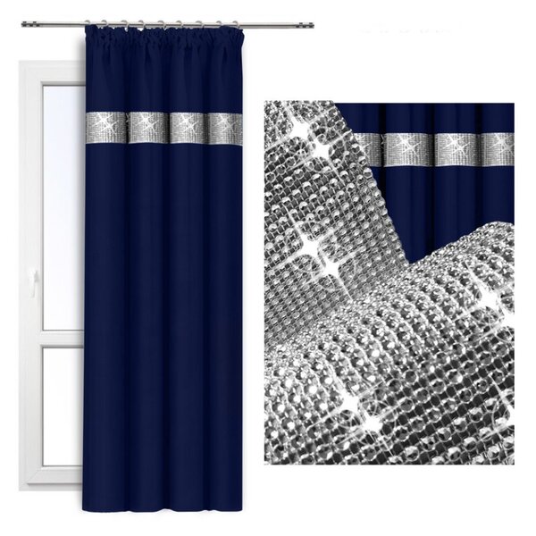 Tenda con nastro e zirconi 140x250 cm blu navy