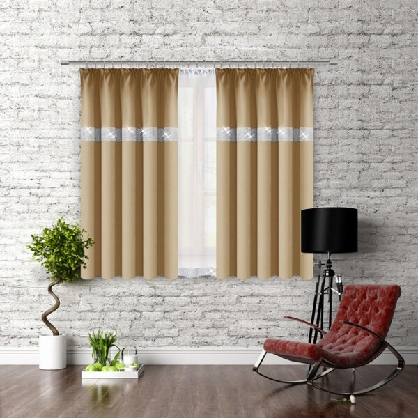 Tenda con nastro e zirconi 140x160 cm beige