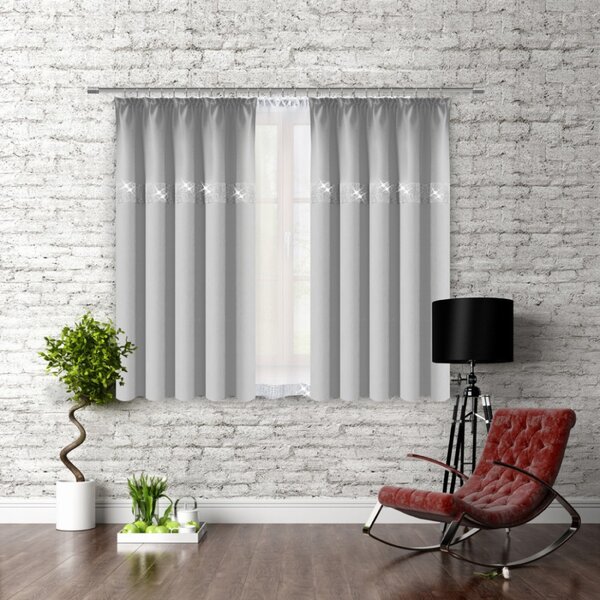 Tenda con nastro e zirconi 140x160 cm grigio chiaro