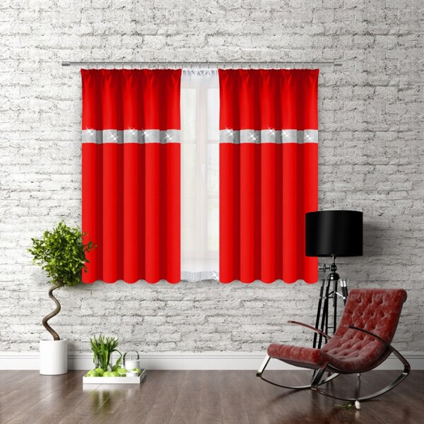 Tenda con nastro e zirconi 140x160 cm rosso
