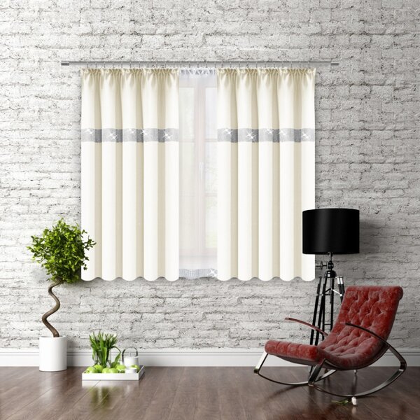 Tenda con nastro e zirconi 140x160 cm crema